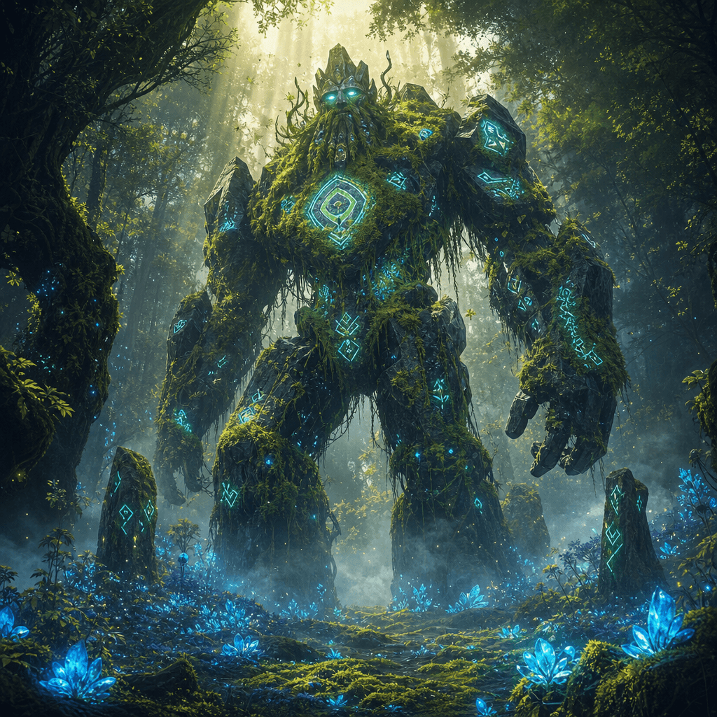 An ancient, towering elemental golen woven from moss